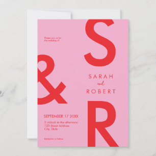Modern Rosa Red Monogram Bröllop Inbjudningar