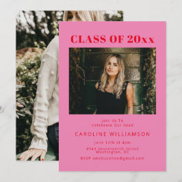 Modern Rosa Red Two Photo Studentfest Inbjudningar