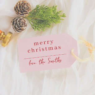 Modern Rosa & Red Whimsical jul-familj Namn Presentetikett