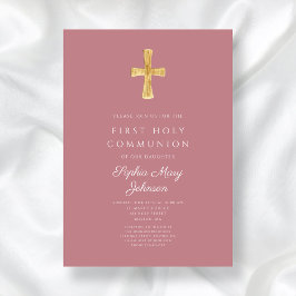 Modern Rosa Religiösa Kor Girl First Communion Inbjudningar