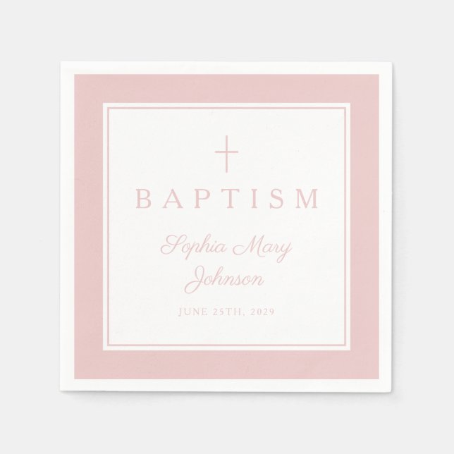 Modern Rosa Religiöst Kors Flicka Dop Pappersservett (Framsidan)