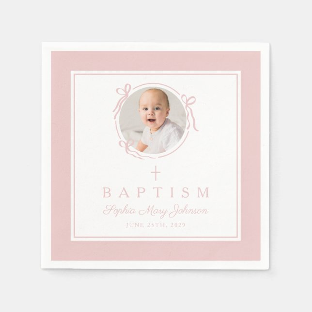 Modern Rosa Religiöst Kors Flicka Dop Pappersservett (Framsidan)