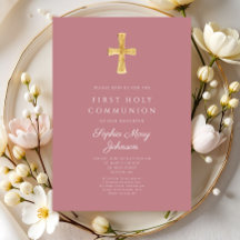 Modern Rosa Religiöst Kors Flicka Första Kommunion