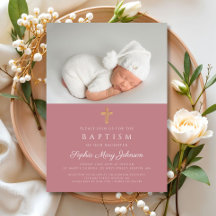Modern Rosa Religiöst Kors Flickfoto Dop