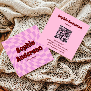 Modern Rosa Retro Virvel Trendig QR-kod Fyrkantigt Visitkort