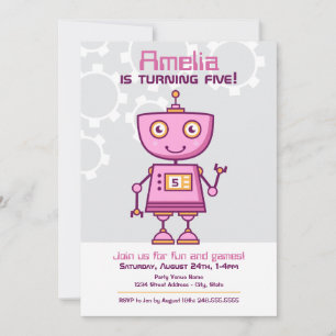 Modern Rosa Robot Flick kalas Inbjudningar
