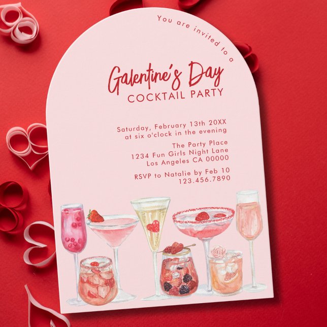 Modern Rosa & Röd Galentine's Dag Cocktailfest Inbjudningar (Skapare uppladdad)