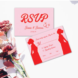 Modern Rosa & Röd Lesbisk Bröllops-RSVP  OSA Kort