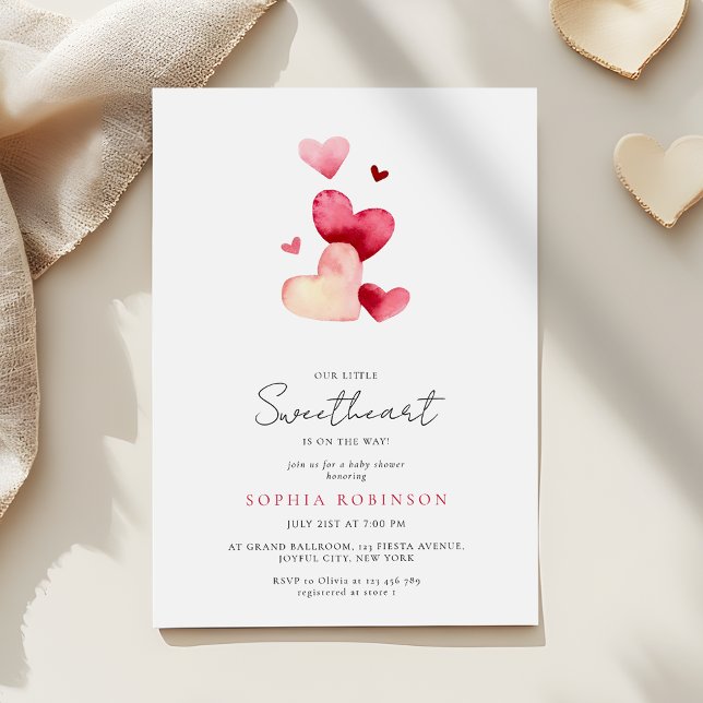 Modern Rosa Röd Liten Älskling Bebis Shower Inbjudningar (Skapare uppladdad)