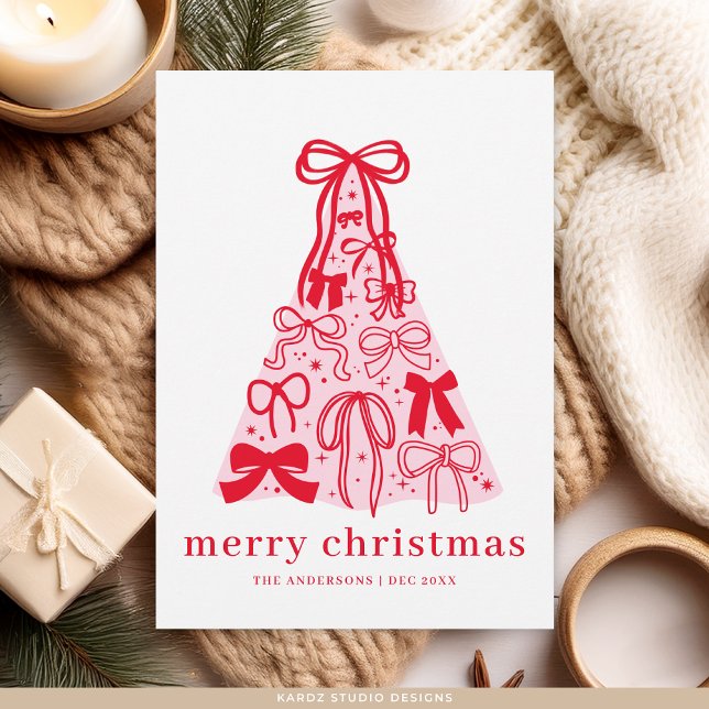 Modern Rosa Röd Ros Jul Platt Högtidskort Julkort (Christmas card shown in 5 x 7 inches with square corners. Choose size, paper and corner style.)