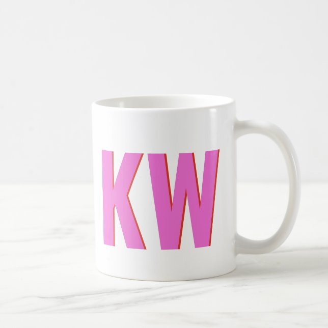 Modern Rosa Röd Skugga Monogram Personlig Kaffemugg (Höger)
