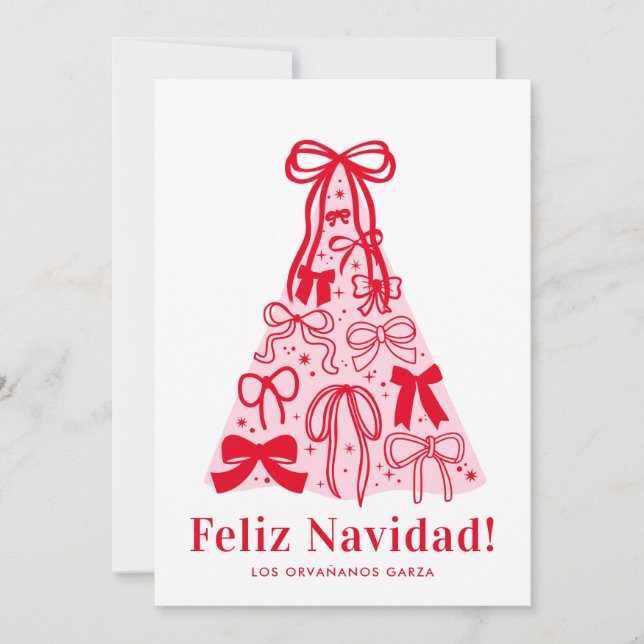 Modern Rosa Röd Slinga God Jul Semesterkort Julkort (Framsida)