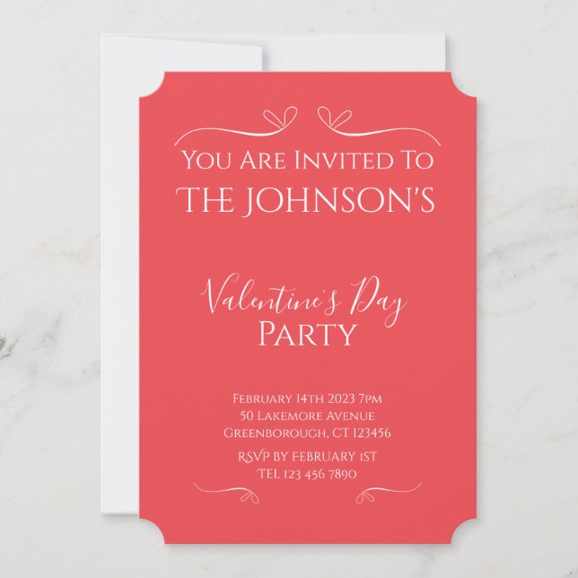 Modern rosa röd valentinesdagsfest-inbjudan inbjudningar (Framsida)