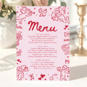 Modern Rosa Röda Hjärtan Handritad Valentine Meny