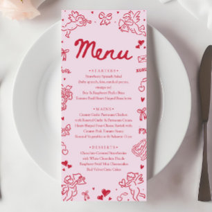 Modern Rosa Röda Hjärtan Handritad Valentine Meny