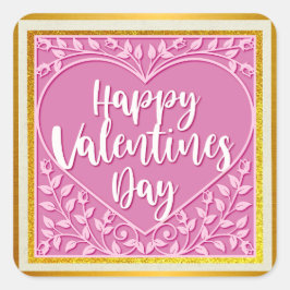 Modern Rosa ros Blommigt Heart Romantiska Valentin Fyrkantigt Klistermärke