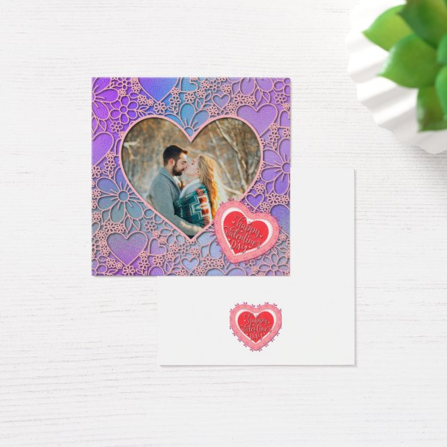 Modern Rosa ros Blommigt Heart Romantiska Valentin Fyrkantigt Visitkort (Skivbord)