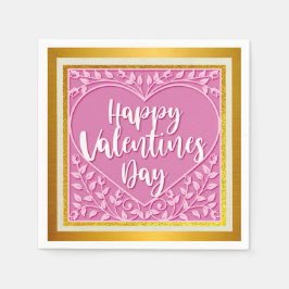 Modern Rosa ros Blommigt Heart Romantiska Valentin Pappersservett