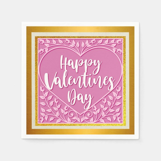 Modern Rosa ros Blommigt Heart Romantiska Valentin Pappersservett (Framsidan)