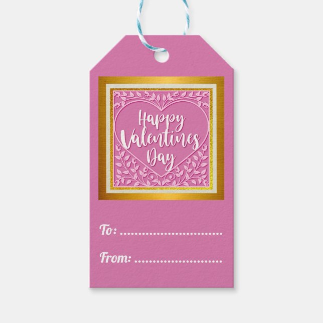 Modern Rosa ros Blommigt Heart Romantiska Valentin Presentetikett (Framsidan)
