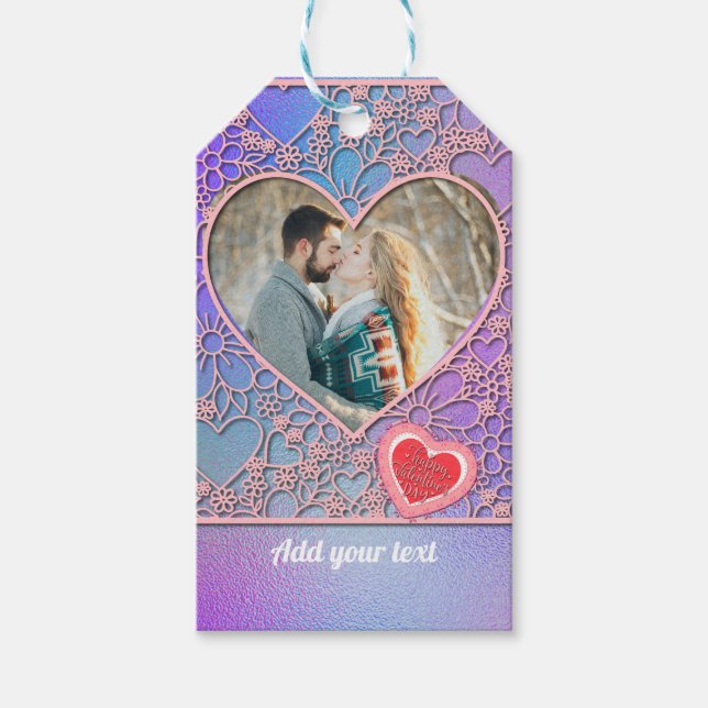 Modern Rosa ros Blommigt Heart Romantiska Valentin Presentetikett (Framsidan)