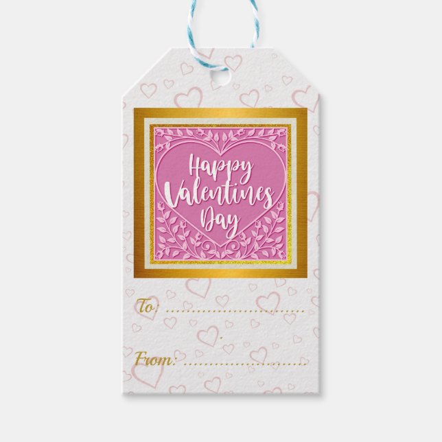 Modern Rosa ros Blommigt Heart Romantiska Valentin Presentetikett (Framsidan)