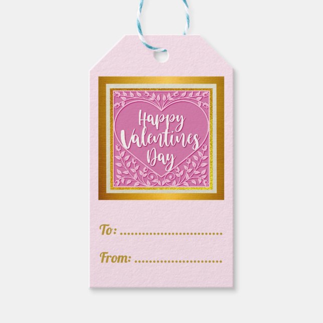 Modern Rosa ros Blommigt Heart Romantiska Valentin Presentetikett (Framsidan)