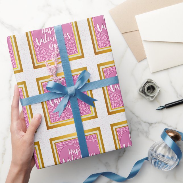 Modern Rosa ros Blommigt Heart Romantiska Valentin Presentpapper (Gåvor)