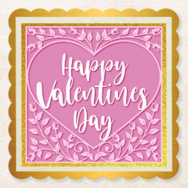 Modern Rosa ros Blommigt Heart Romantiska Valentin Underlägg Papper