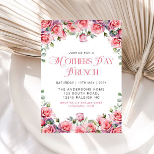 Modern Rosa ros Blommigt Mors dag Brunch Inbjudningar