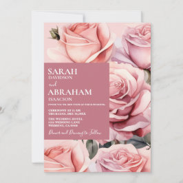 Modern Rosa ros bröllopsinbjudan Inbjudningar