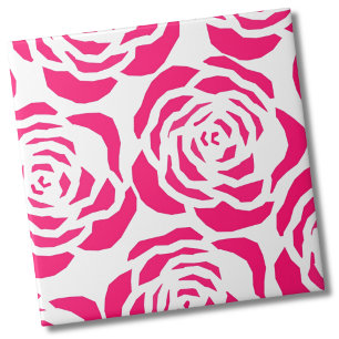 Modern Rosa ros Flower Mönster Kakelplatta