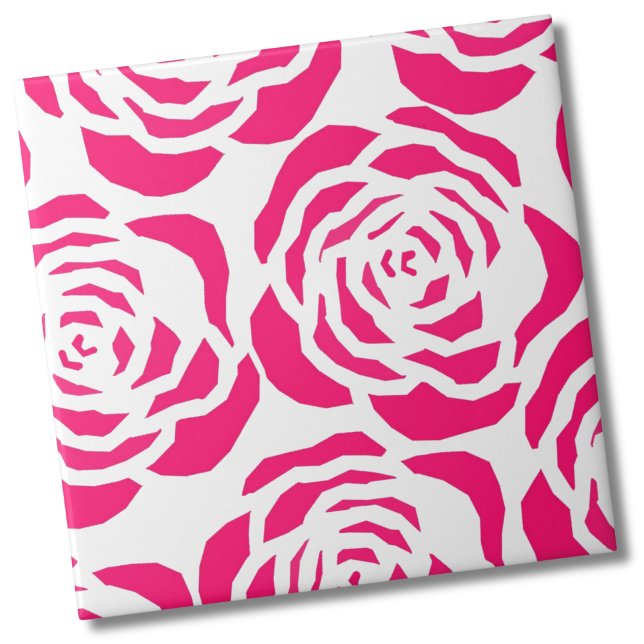 Modern Rosa ros Flower Mönster Kakelplatta (Abstract Modern Magenta Pink Roses Floral Pattern Ceramic Tile)