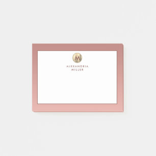 Modern Rosa ros Guld Monogram Post-it Block