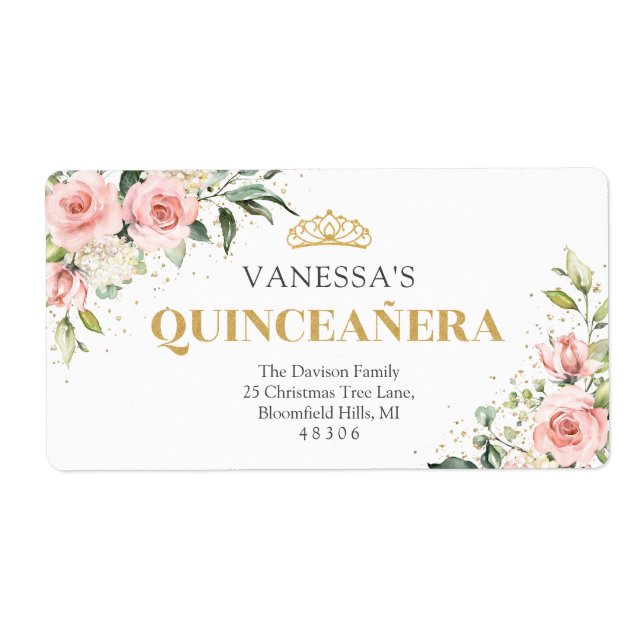 Modern  rosa ros guld tiara 15-årsdag fraktsedel (Framsidan)