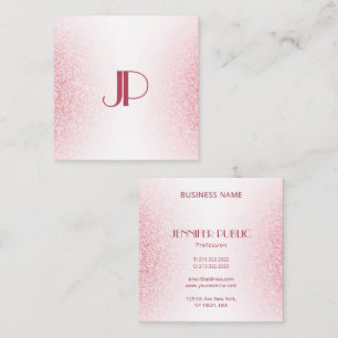 Modern Rosa ros i Monogram-mallen Guld Glitter Fyrkantigt Visitkort