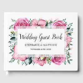 Modern Rosa ros Orchid Blommigt Watercolor Bröllop Gästböcker