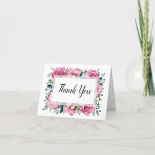 Modern Rosa ros Orchid Blommigt Watercolor Bröllop Tack Kort