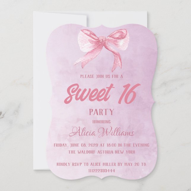 Modern  Rosa ros Sweet sixteen 16-årsdagen Inbjudningar (Framsida)