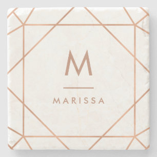 Modern rosa rosa geometrisk linjer med monogramen stenunderlägg