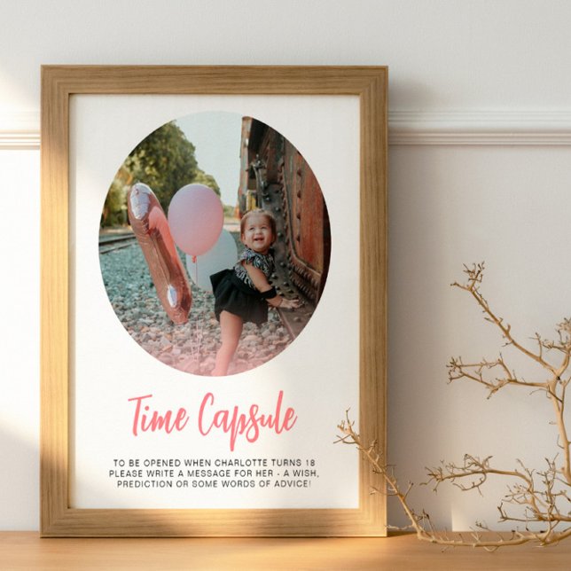 Modern Rosa Round Photo Time Capsule Poster (Skapare uppladdad)