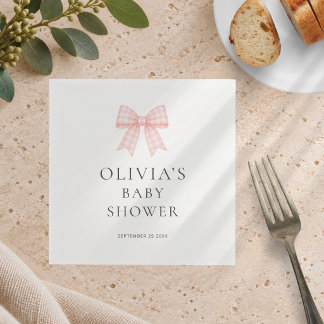 Modern Rosa Rutig Band Babyshower Pappersservett