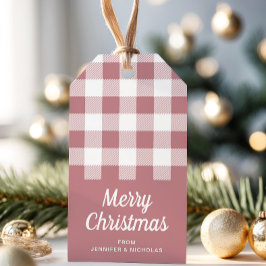 Modern rosa rutig God Jul Presentetikett