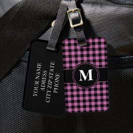 Modern rosa rutig monogram bagagebricka