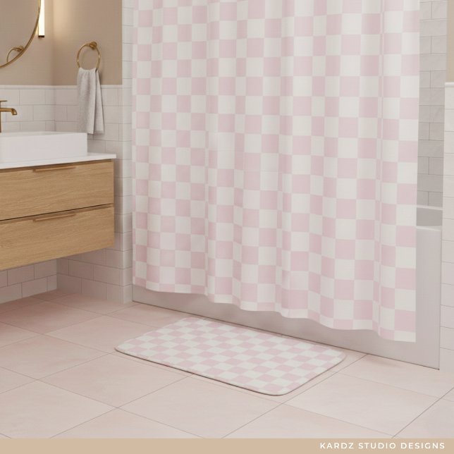Modern rosa rutig mönster badrumsmatta (Shower curtain sold separately. )