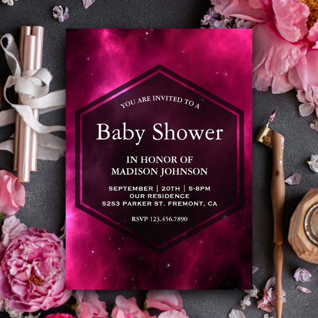Modern Rosa Rymdgalax Baby Shower Inbjudningar (Skapare uppladdad)