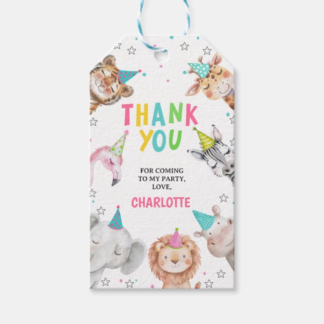 Modern Rosa Safari Party Animals Birthday Gift Mär Presentetikett (Framsidan)