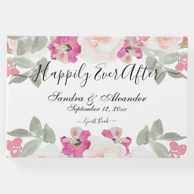 Modern  Rosa Sage Blommigt Watercolor Bröllop Gästböcker (Framsida)