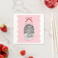 Modern Rosa Scalloped Red Bow Julfoto
