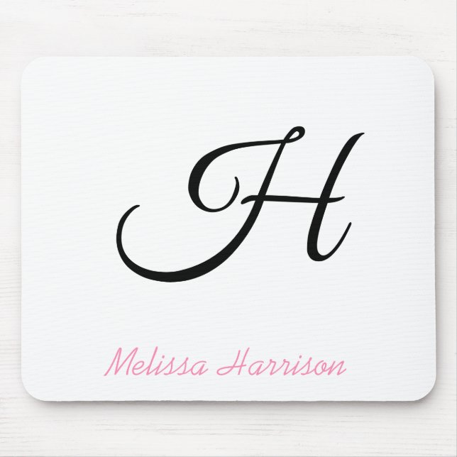 Modern Rosa Script Black Initial Monogram Namn Musmatta (Framsidan)
